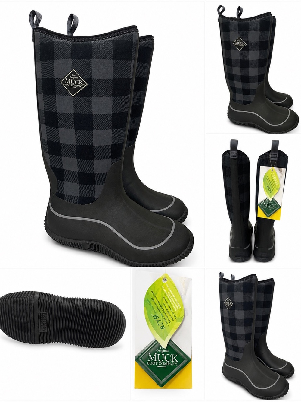 Muck Boot Company Women's Black & Gray Plaid Waterproof Winter Boots NWT 10’s